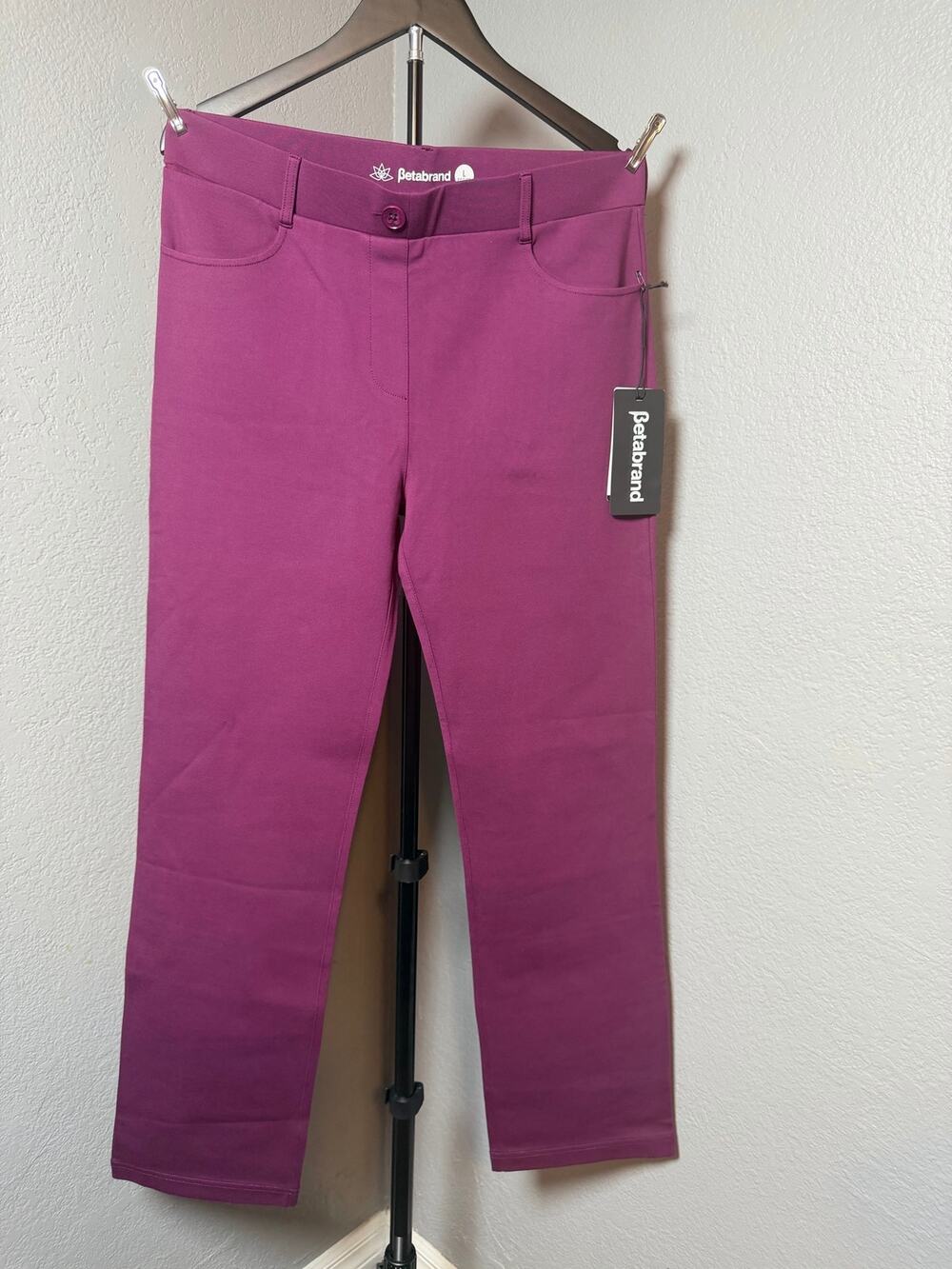 NWT Betabrand Dress Pant Yoga Pants Magenta Berry Straight Leg L Petite
